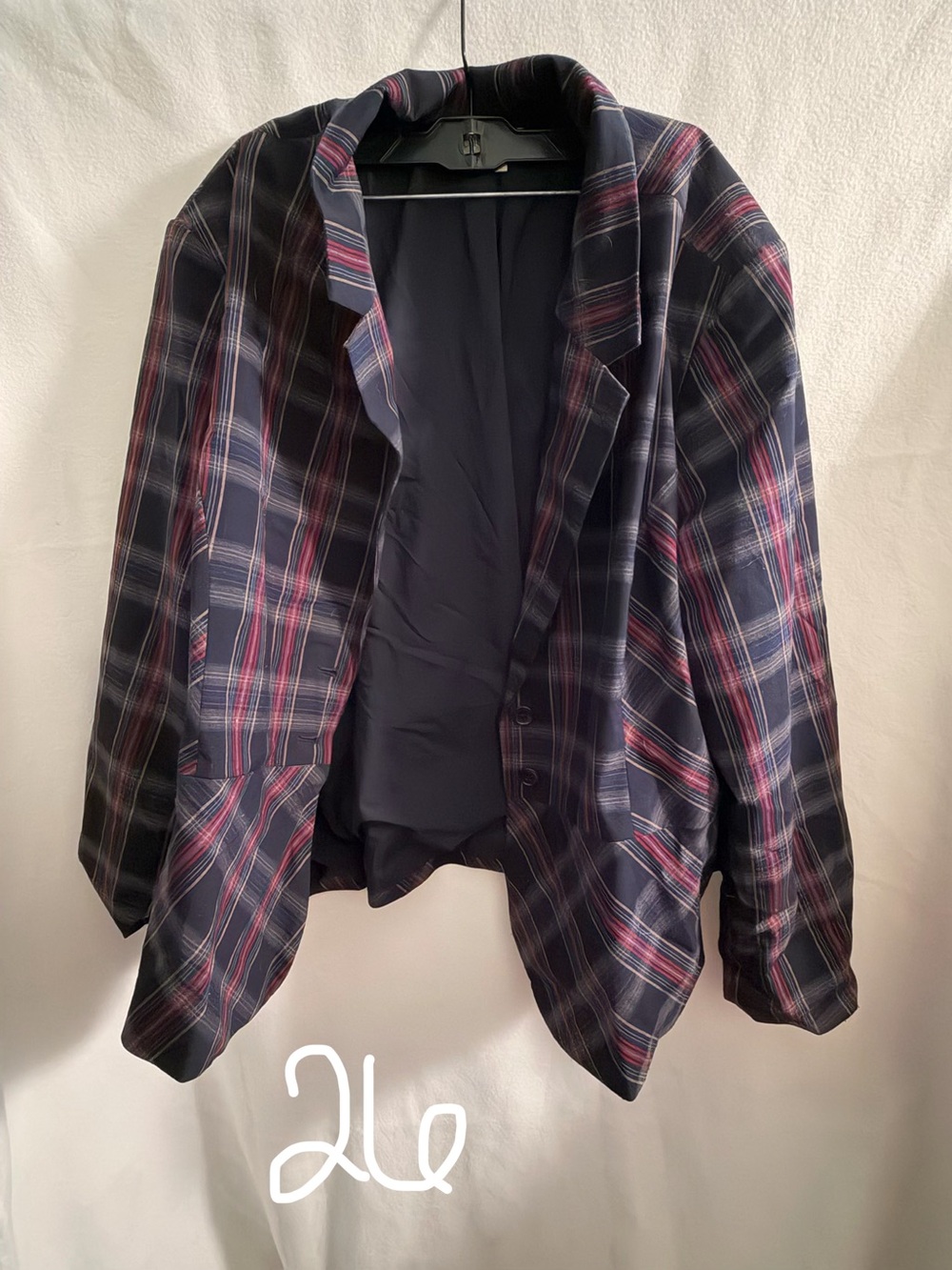 Plaid Open-Front Blazer Jacket - Navy and Burgundy